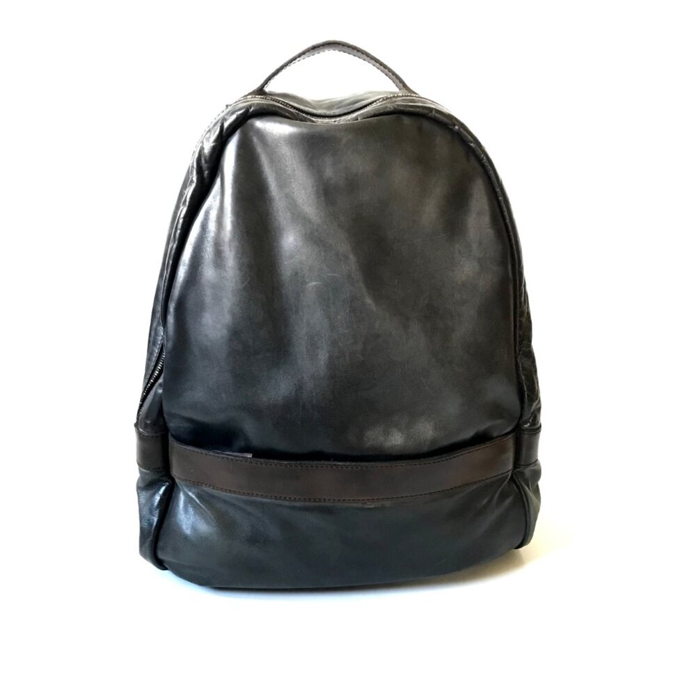 Eleventy Rucksack Backpack Bag Mens Black Brown Leather Top Handle Lined Rugged